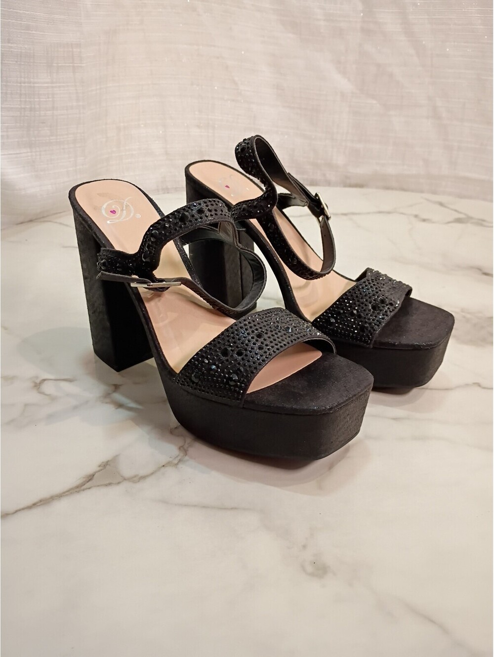 MyDelicious Shoes Women's Black Buckle Strap High Heels Size 9